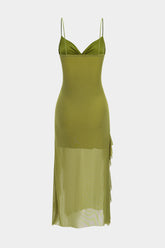 Mesh Slip Twist Knot Sleeveless Maxi Dress